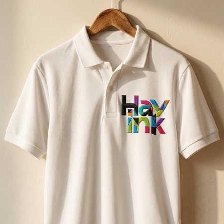 White polo with the Hay Ink logo embroidered on the left chest